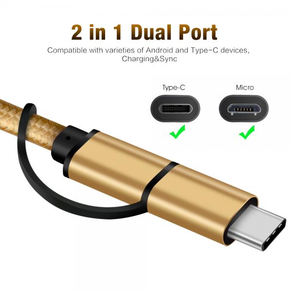 Picture of 2 in 1 Micro&Type C to USB3.0A Nylon(yellow)usb cable